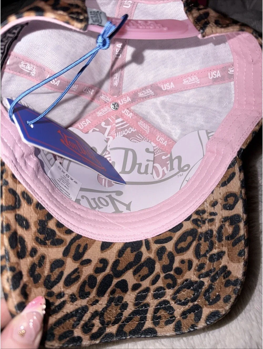 Von Dutch Velvet Leopard Print With pink Logo Snapback Hat, Brand New